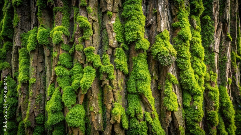 Lush Green Moss Thriving on the Rugged Bark of an Ancient Tree Lush Green Moss Thriving on the Rugged Bark of an Ancient Tree