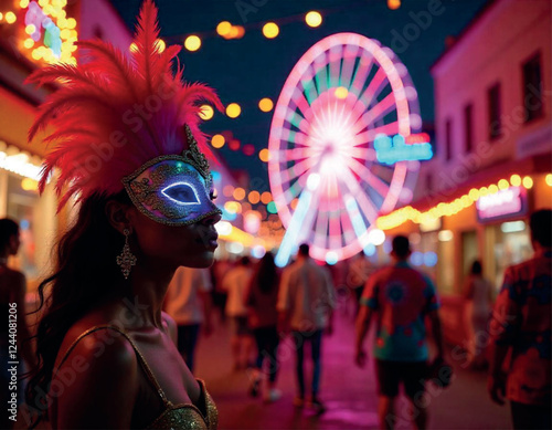 young woman in a carnival costume with a lantern