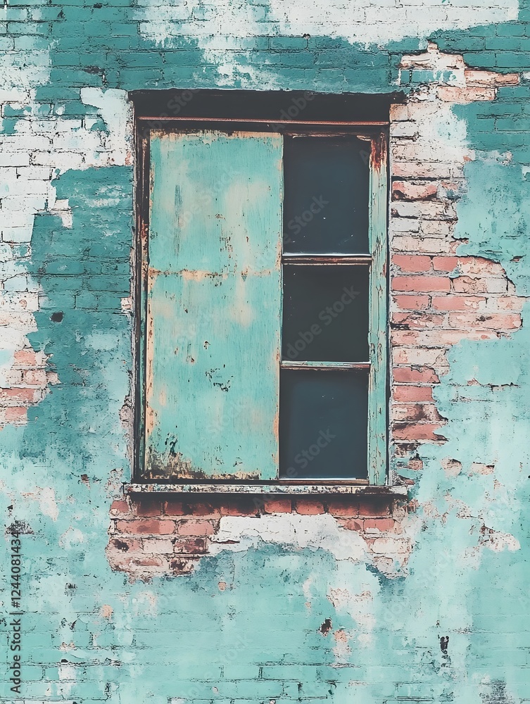 Grunge Weathered Brick Wall with Window Poster Mockup for Edgy Designs Grunge Weathered Brick Wall with Window Poster Mockup for Edgy Designs