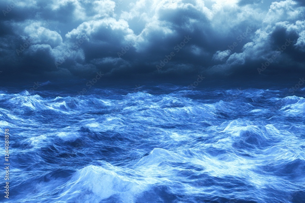 Fototapeta premium Dramatic stormy ocean waves under dark clouds.