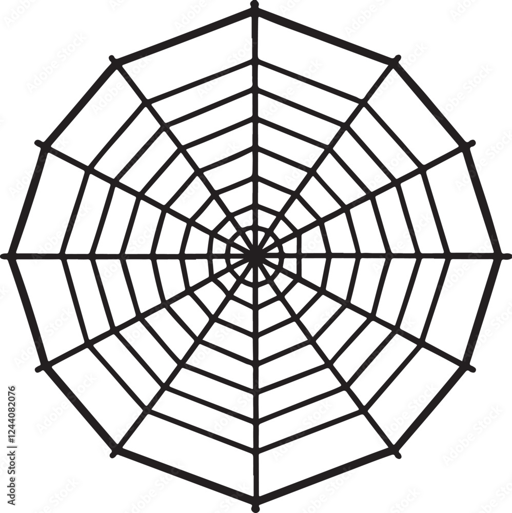 Obraz premium Spider web, black illustration, geometric shape, web design element isolated on Transparent Background