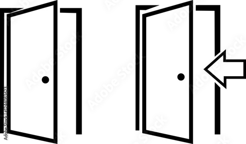 Black Door Icon in trendy flat style. Open line door symbol for your web site design, logo, app, UI. entrance door icon.
