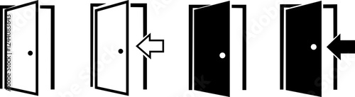 set of black Door Icon in trendy flat style. Open door line symbol for your web site design, logo, app, UI. entrance door icon.