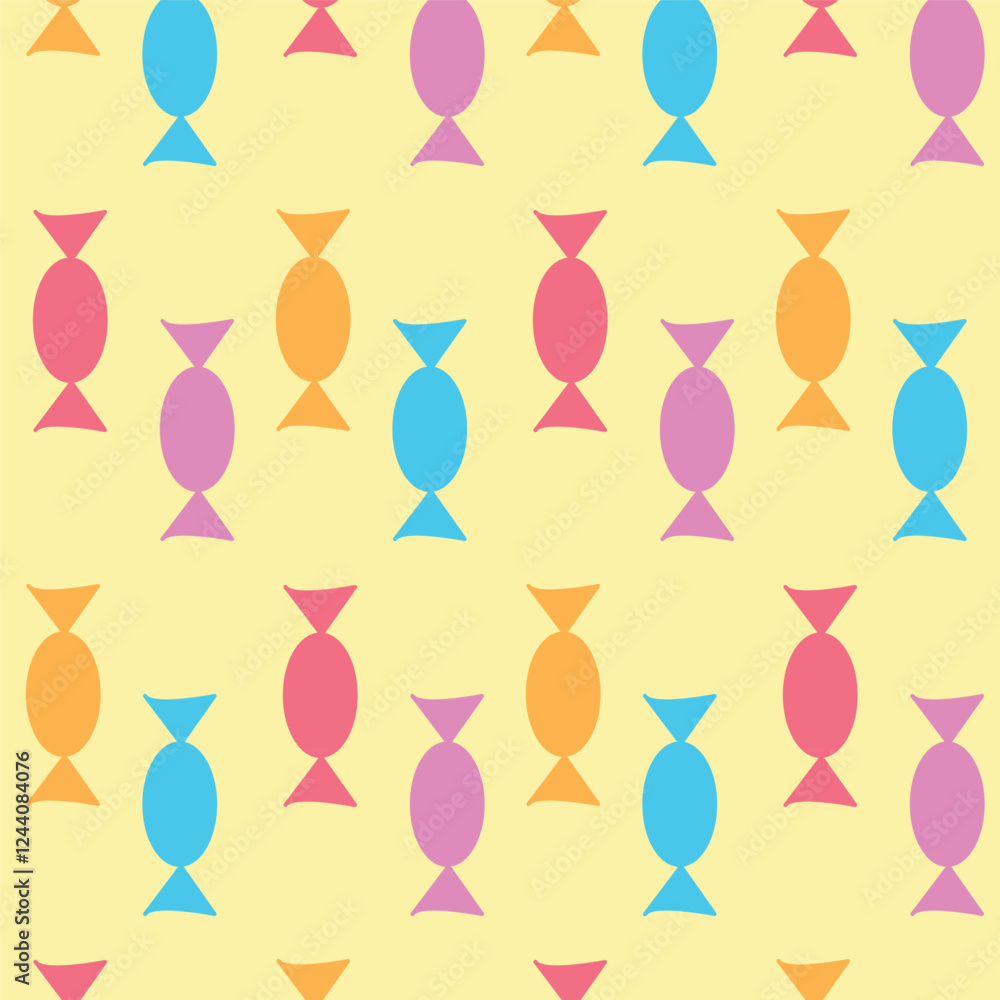 Colorful Candy Pattern on Yellow Background with Playful Design Colorful Candy Pattern on Yellow Background with Playful Design