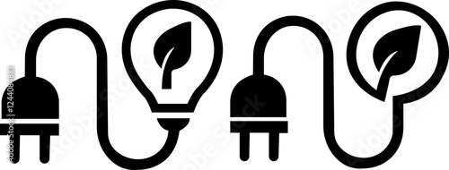 set of Renewable green energy saving symbol. Plug and leaf eco vector sign collection. Electric power energy charge symbol. electric charge energy 