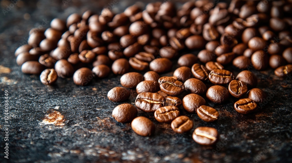 A pile of coffee beans sitting on a table, perfect for a cafe or office setting A pile of coffee beans sitting on a table, perfect for a cafe or office setting