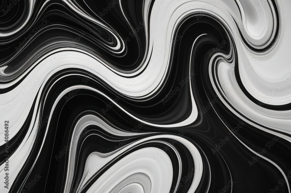 Obraz premium Abstract Black and White Marble Swirl Design with Smooth Curves and Flowing Patterns