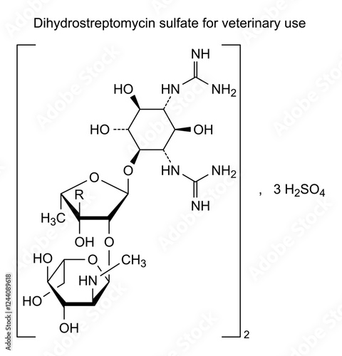 Chemical structure of dihydrostreptomycin sulfate for veterinary use, drug substance