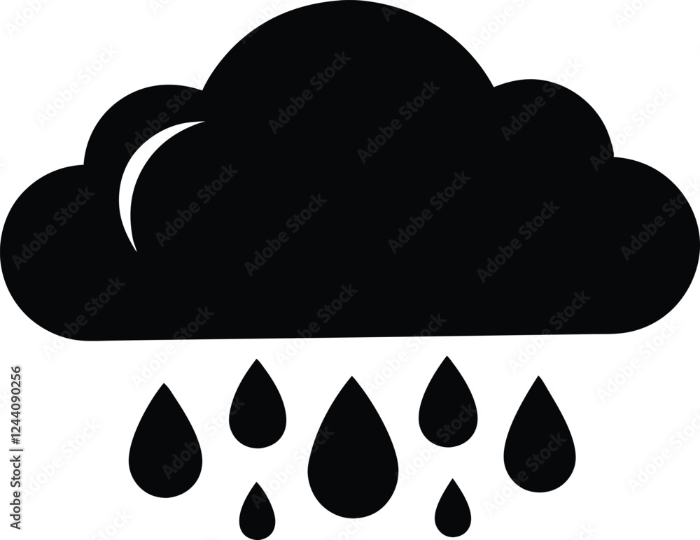Cloud with rain drops icon silhouette simple flat vector Cloud with rain drops icon silhouette simple flat vector