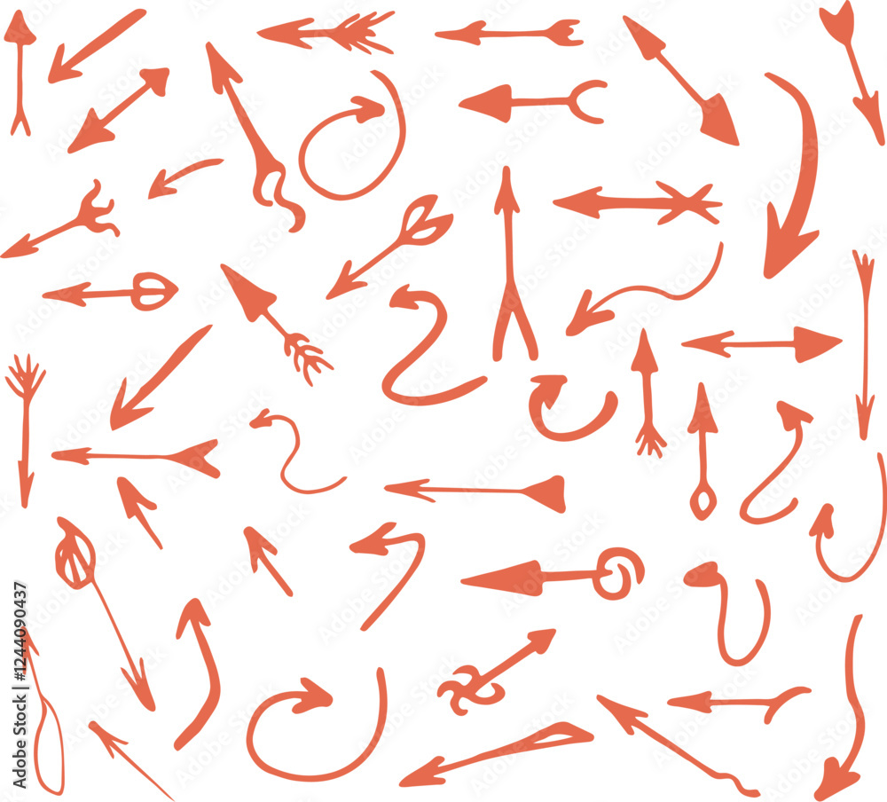 Hand-Drawn Arrow Icons Featuring Unique Decorative Styles and Curved Shapes Hand-Drawn Arrow Icons Featuring Unique Decorative Styles and Curved Shapes