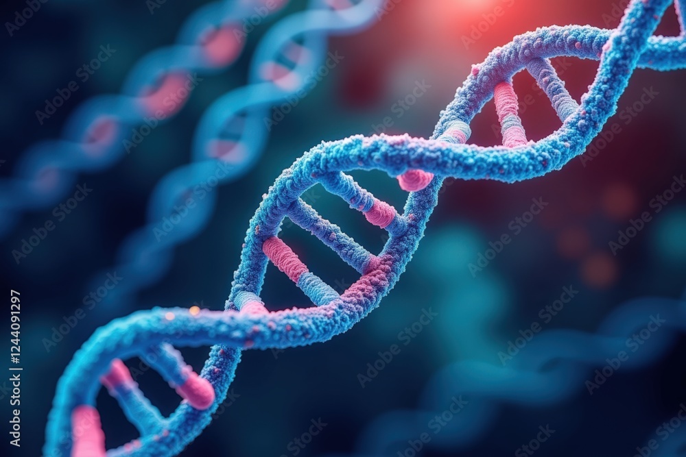 A Magnified View of DNA Helix Structure Illuminated with Vibrant Colors, Showcasing the Intricacies of Genetic Material Under a Microscope. A Magnified View of DNA Helix Structure Illuminated with Vibrant Colors, Showcasing the Intricacies of Genetic Material Under a Microscope.