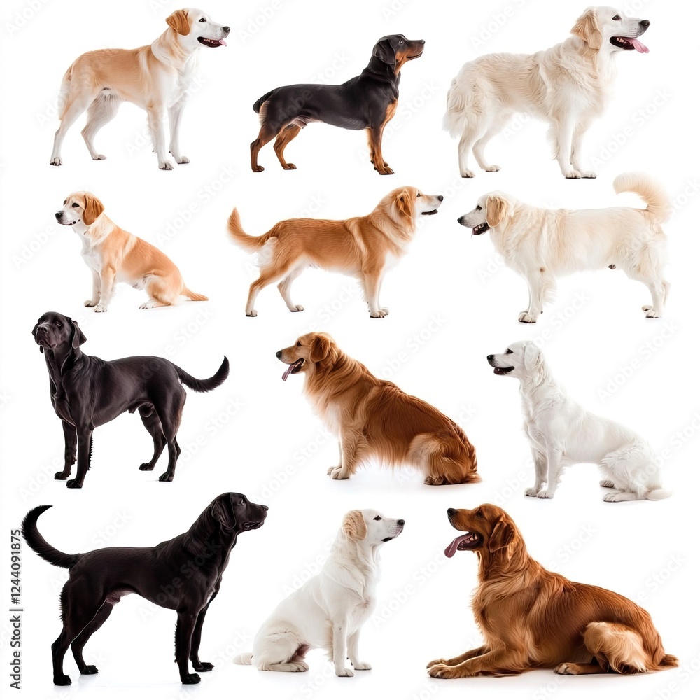 Obraz premium 12 Beautiful Dogs Standing in Various Poses Against White Background