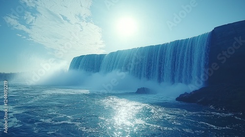 Majestic Niagara Falls, Sunlight on Waterfalls, Cloudscape Background
