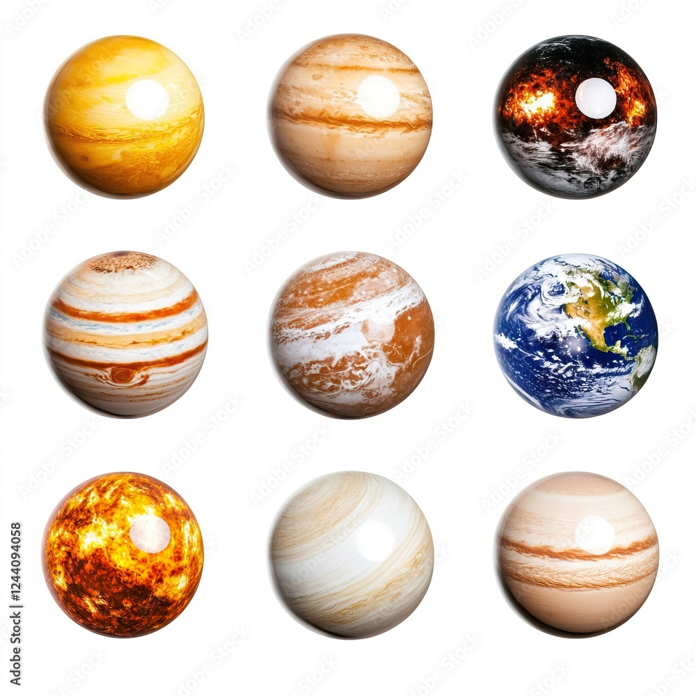 Realistic Representation of Planets in a Grid Layout Arrangement Realistic Representation of Planets in a Grid Layout Arrangement
