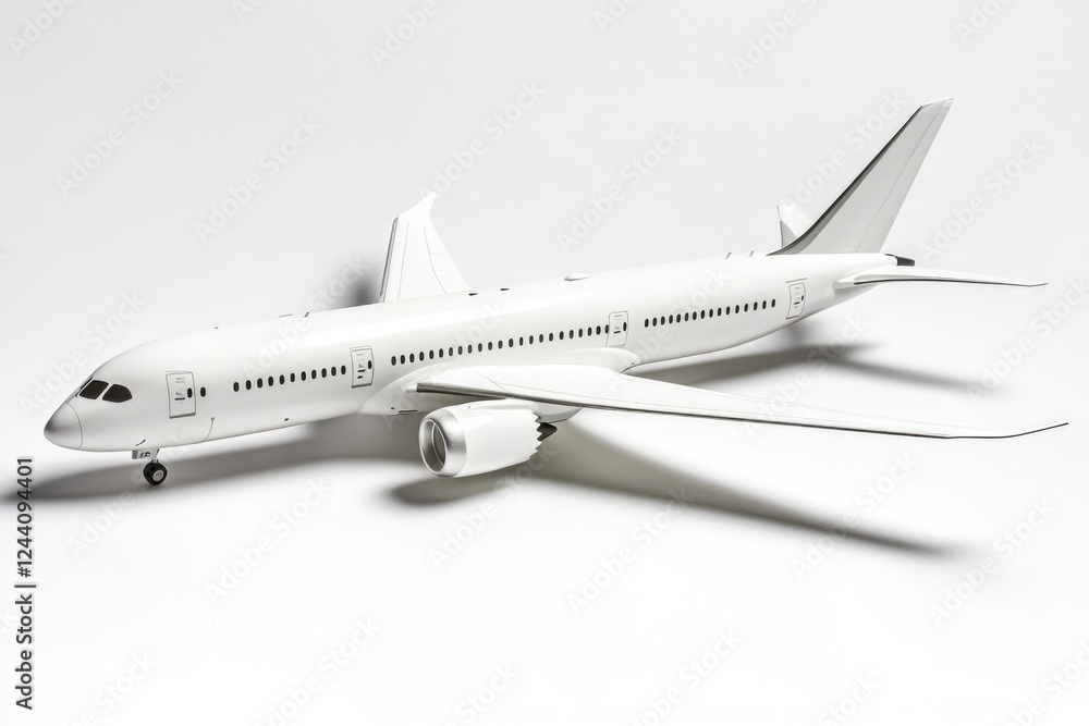 A detailed scale model of an airplane sitting on a clean white background A detailed scale model of an airplane sitting on a clean white background