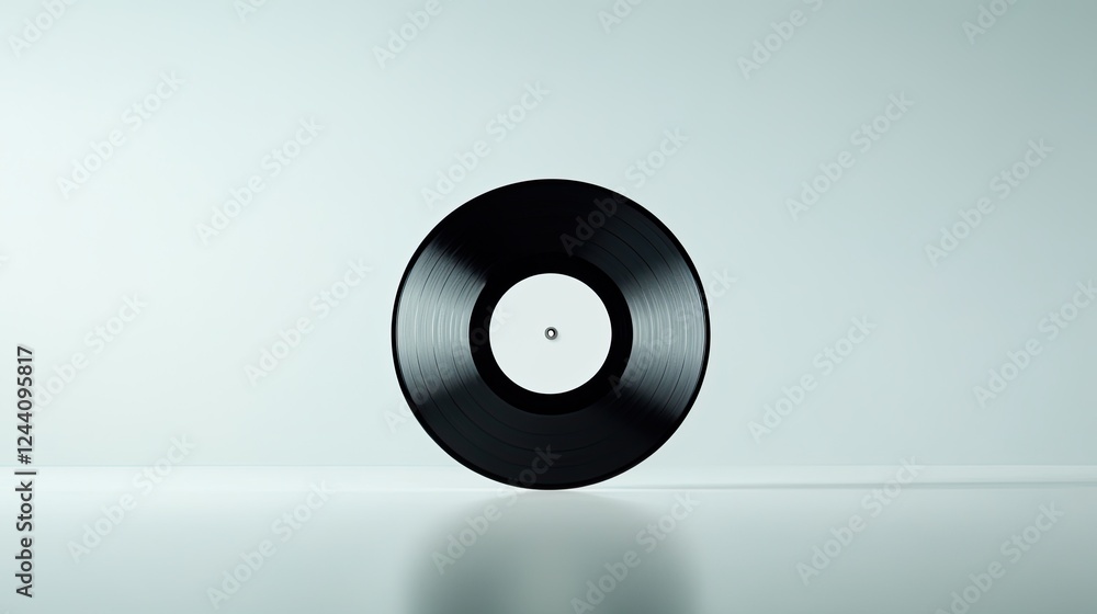 minimalist depiction of vinyl record centered on bright white background with subtle reflections and ample copy space minimalist depiction of vinyl record centered on bright white background with subtle reflections and ample copy space