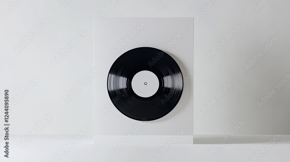 Obraz premium minimalist depiction of vinyl record centered on bright white background with subtle reflections and ample copy space