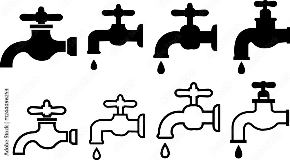 set of Faucet icon. faucets icon symbol sign from modern cleaning for mobile concept and web apps design. Water tap. Bathroom faucet symbol flat ,line style. set of Faucet icon. faucets icon symbol sign from modern cleaning for mobile concept and web apps design. Water tap. Bathroom faucet symbol flat ,line style.