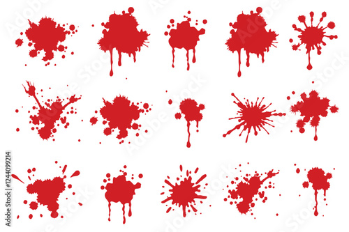 Vector Collection of Red Ink and Blood Splatters - Abstract Grunge Paint Spots and Graphic Art