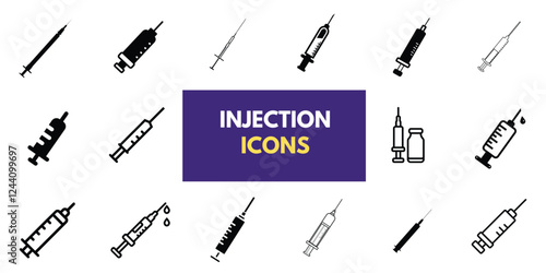 Set of Medical Injection icons, syringe icon vector black and white. Doctors often use syringes to prevent and treat malignant diseases. Injection icon, Syringe,