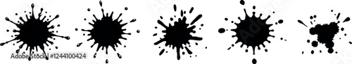 Monochrome Ink Drops and Splashes - Abstract Grunge Paint Drips and Splatters, Artistic Messy Inkblot Vector Set
