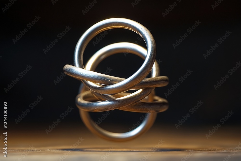 Interlocked metal rings display intricate design and craftsmanship in a creative composition. Generative AI Interlocked metal rings display intricate design and craftsmanship in a creative composition. Generative AI