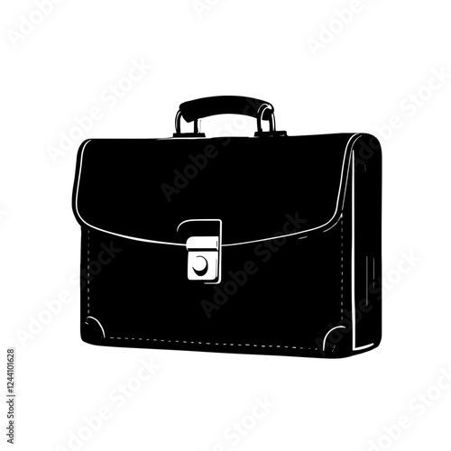 An illustration featuring a black briefcase silhouette set against a clean white background depicting a classic briefcase with detailed handle and latches.