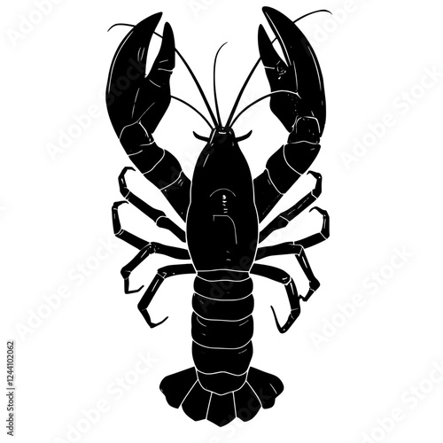 An illustration featuring a black lobster silhouette set against a clean white background depicting a lobster with detailed claws and antennae, symbolizing strength and resourcefulness.