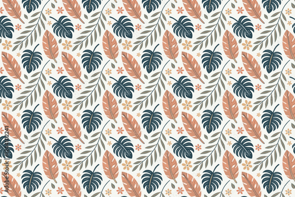 Fototapeta premium Nature-Inspired Floral and Leaf Seamless Pattern Design
