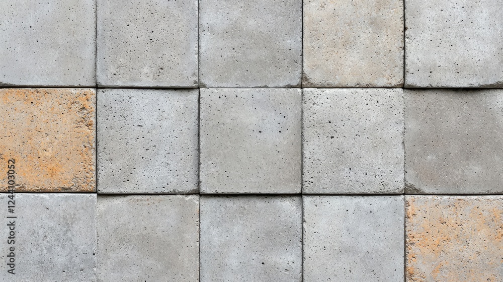 Naklejka premium Grey and orange square tiles wall texture