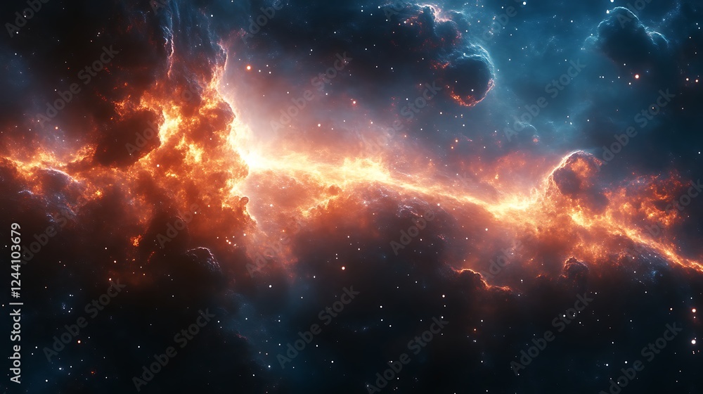 Obraz premium Fiery Nebula Cosmic Cloudscape Celestial Scene
