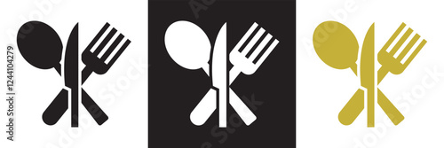 Spoon, Fork, and Knife vector Icon Symbol for Logo, Pictogram, App or Graphic Design Element.   isolated on white and black background. vector illustration. EPS 10