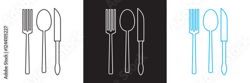 Spoon, Fork, and Knife vector Icon Symbol for Logo, Pictogram, App or Graphic Design Element.   isolated on white and black background. vector illustration. EPS 10