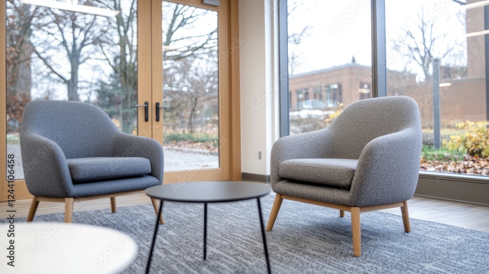 Modern office lounge chairs, autumn view Modern office lounge chairs, autumn view