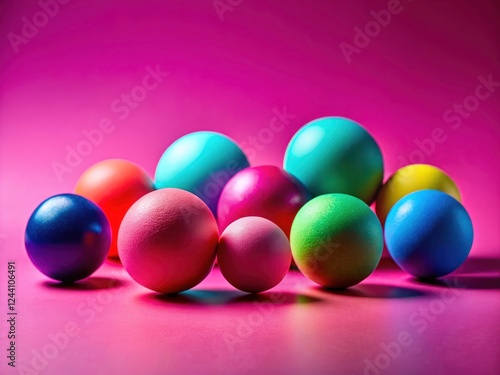 Vibrant sphere silhouettes against a soft pink backgroundâ€”abstract graphic design elements for projects.