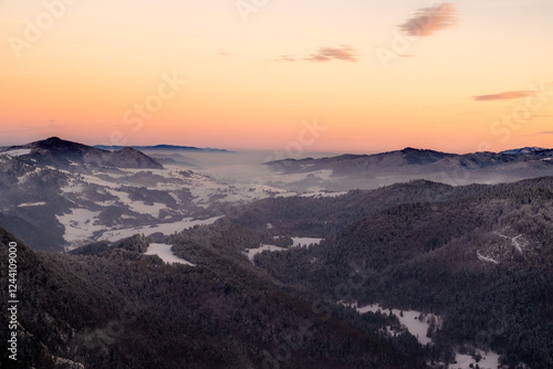 Obraz na płótnie Pieniny , góry, zima, śnieg, Karpaty, mgły, Tatry, Dunajec w salonie