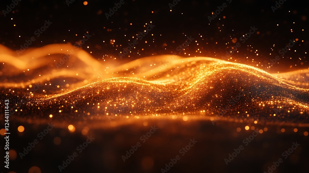 Golden Glittering Particles Form Wavy Landscape Golden Glittering Particles Form Wavy Landscape