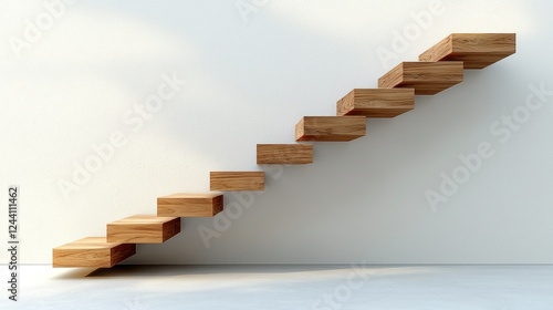 Modern wooden steps rising against a white wall