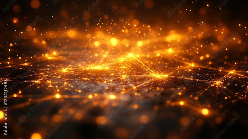 Fototapeta premium Golden Network Abstract Background Lights Sparkle