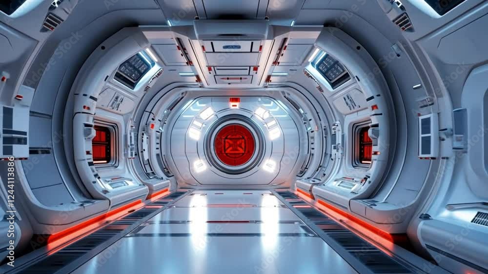 Futuristic Spaceship Corridor: A 3D Render of a Sci-Fi Spaceship Interior
