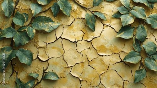 A close-up view of dry, cracked soil with sparse patches of vegetation, illustrating the slow process of desertification affecting once-productive farmland.
