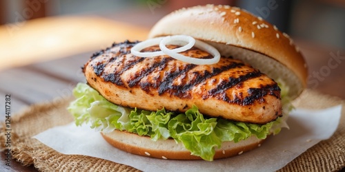 Grilled Chicken Sandwich with Lettuce on Soft Bun Ready to Enjoy.