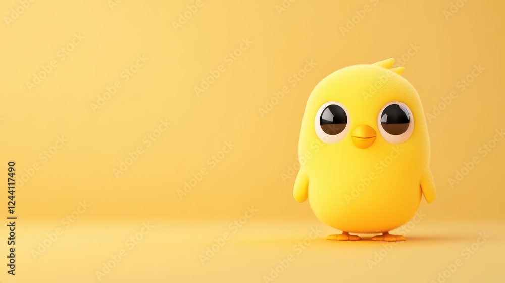 Cute yellow chick character stands cheerfully on a vibrant yellow backdrop, embodying a playful design element for game development Cute yellow chick character stands cheerfully on a vibrant yellow backdrop, embodying a playful design element for game development