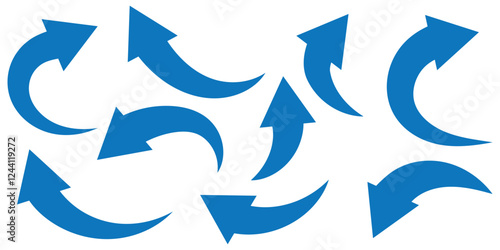 Print Set of long blue curve arrow icon vector . blue curve arrow icon set. long arrow icon set. curve arrow vector illustration. Curved or arch arrow icon isolated . 
