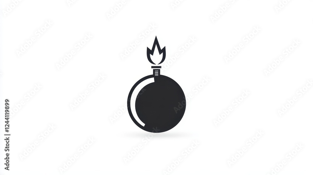 Minimalist circular bomb icon featuring a flame on top in a simple design Minimalist circular bomb icon featuring a flame on top in a simple design