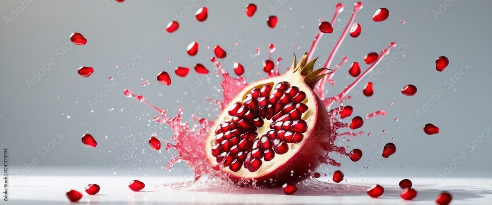 Fototapeta premium Dynamic Splash of Pomegranate Seeds and Juice.