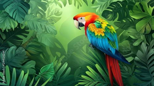 Wallpaper Mural Colorful macaw parrot in the jungle. macaw parrot with colorful plumage and a long tail sitting on the tree branch. colorful parrot in the rain forest, wildlife and nature concept Torontodigital.ca