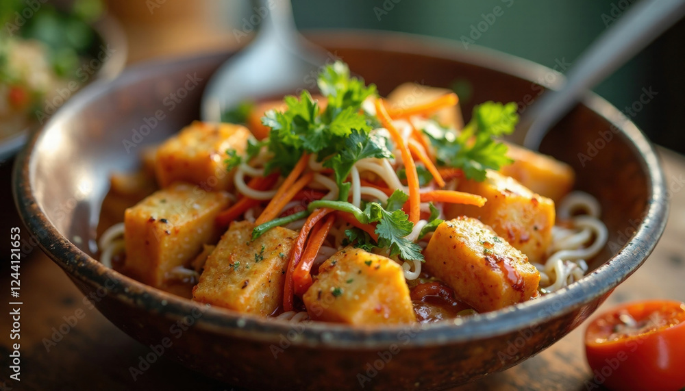 Vegetarian Asian Noodle Soup with Tofu and Carrots Vegetarian Asian Noodle Soup with Tofu and Carrots