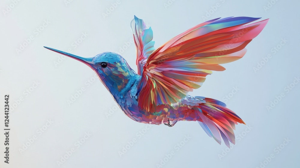Obraz premium Colorful Hummingbird in Flight with Vibrant Feather Details