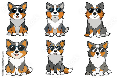 australian shepherd sitting down sunglass vector illustration